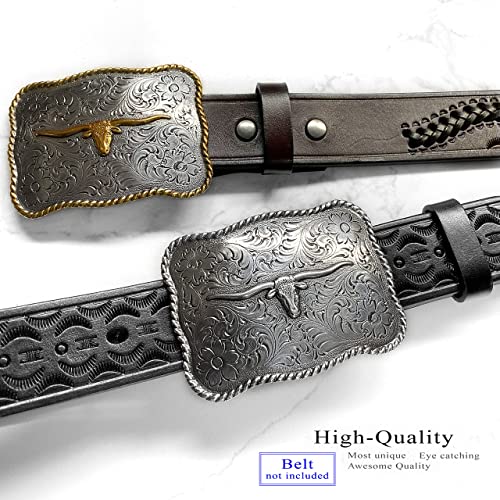 Belts.com H8143 Western Antique Silver and Gold Texas Longhorn Steer Head Belt Buckle (Antique Silver Gold) - Image 5