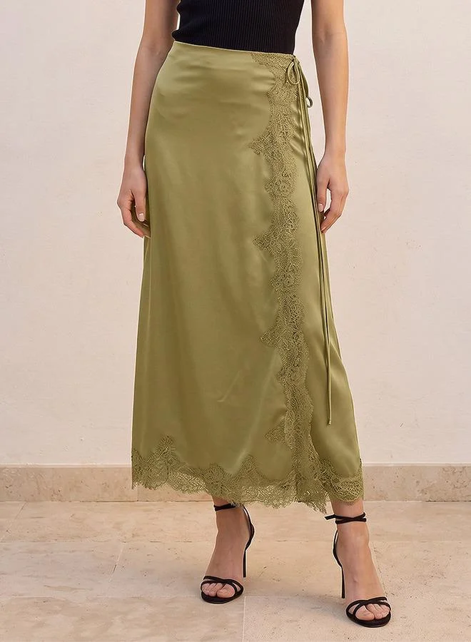 Iconic Iconic Midi Wrap Skirt with Lace Trim