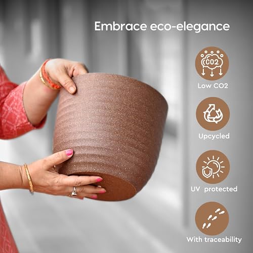 Eha Set of 2 Earth-Friendly 4" Verona Pots and Planters | Bamboo Based Table Planter for Office | UV Protected |Plant Pots for Indoor & Home Decor,Balcony & Garden | Sand-Tortilla - Image 4
