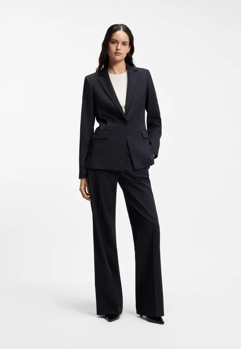 HUGO Dark Blue High-waisted regular-fit trousers with flared leg for Women | Best Price UAE