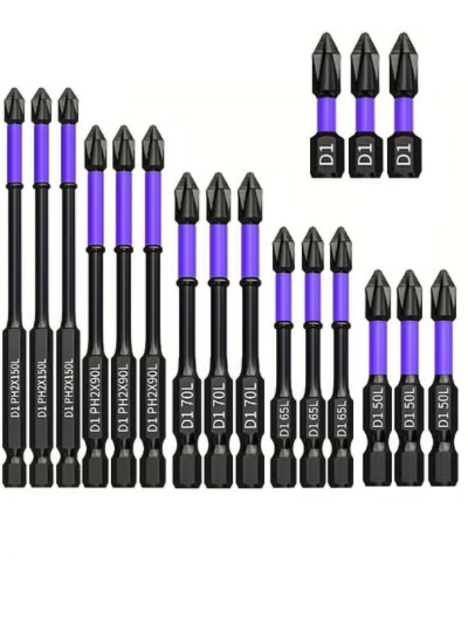 شابية 18 قطعة مفك براغي فيليبس مغناطيسي D1 - مضاد للصدمات، وصلابة عالية، غير قابل للانزلاق، مقاوم للصدمات، رؤوس مفك براغي دقيقة بحافة مسننة لمفكات البراغي الكهربائية (القاعدة غير متضمنة) - Image 1