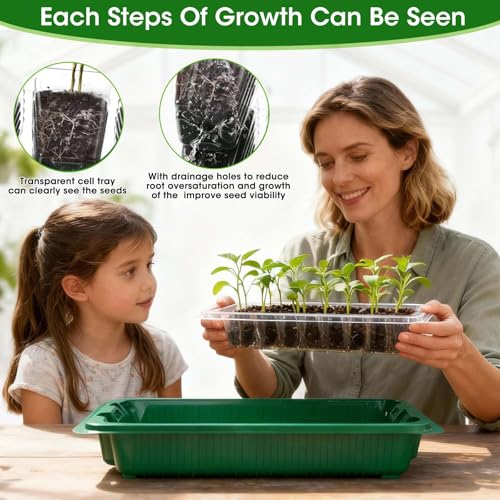 MQUPIN 80-Cell Seed Starter Tray with Grow Light, 2-Pack Adjustable Brightness Seed Starter Kit with Humidity Dome,Smart Timer,Watering Sprayer,Seeder,Plant Germination Kit for Seeds Growing - Image 5