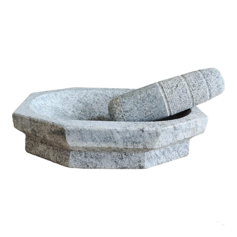 EZAHK EZAHK Kalvam Unpolished Stone Mortar and Pestle SetSpices Okhli Masher Khalbatta Stone Home Decor Musal Well Design for Kitchen Home Herbs 12 inch Big Size  - Image 4