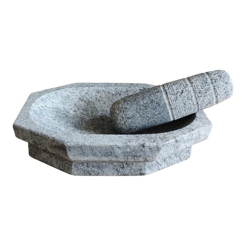 EZAHK EZAHK Kalvam Unpolished Stone Mortar and Pestle SetSpices Okhli Masher Khalbatta Stone Home Decor Musal Well Design for Kitchen Home Herbs 12 inch Big Size  - Image 3