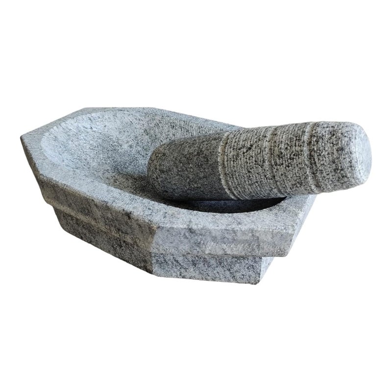 EZAHK EZAHK Kalvam Unpolished Stone Mortar and Pestle SetSpices Okhli Masher Khalbatta Stone Home Decor Musal Well Design for Kitchen Home Herbs 12 inch Big Size  - Image 5