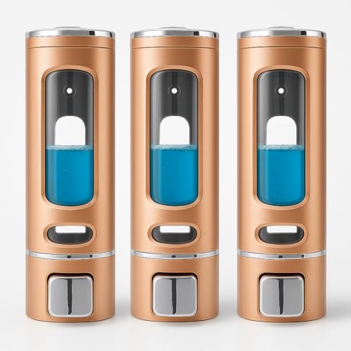 RFV1 ABS Plastic Wall Mounted Cylindrical Soap Dispenser, Leak-Free Multipurpose Liquid Dispenser for Hand Wash,Shampoo, Gel Dispenser for Bathroom/Basin/Kitchen Sink (Rose Gold, 400 ml) (Pack of 3) - Image 1