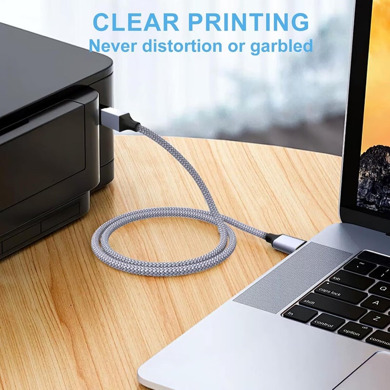 كاست ويف كابل بطول 2 متر من نوع C إلى USB 2.0 مصنوع من النايلون الملتوي، متوافق مع طابعات كانون (Canon)، إبسون (Epson)، هبل (HP)، ليكسمارك (Lexmark)، أجهزة الكمبيوتر المحمولة، الهواتف المحمولة، بالإضافة إلى أجهزة USB A/B الأخرى لنقل البيانات وتوصيل الأجهزة بالطابعات والماسحات الضوئية. - Image 2