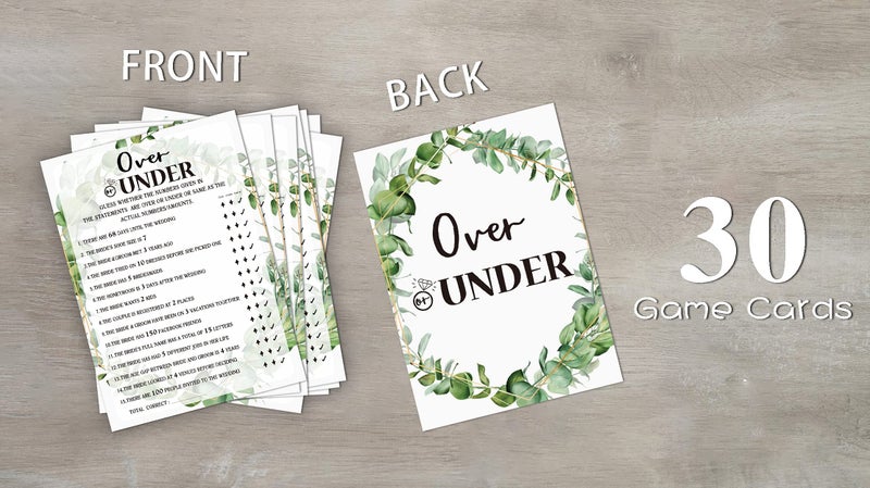 Huastatewolf Bridal Shower Game - Over or Under, Tropical Jungle Theme Engagement Party Set of 30 Cards (Leaf009) - Image 3