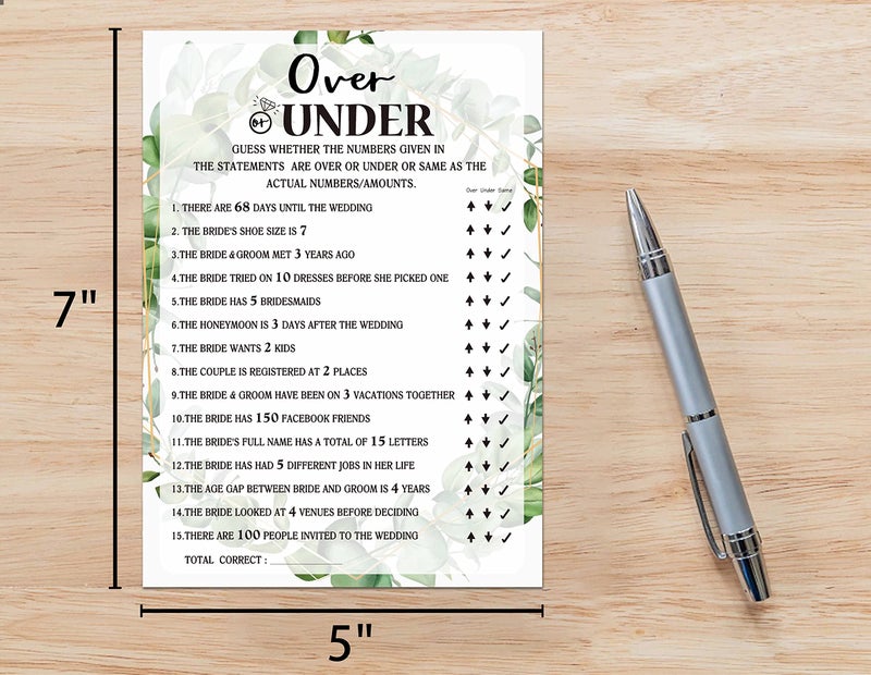 Huastatewolf Bridal Shower Game - Over or Under, Tropical Jungle Theme Engagement Party Set of 30 Cards (Leaf009) - Image 2
