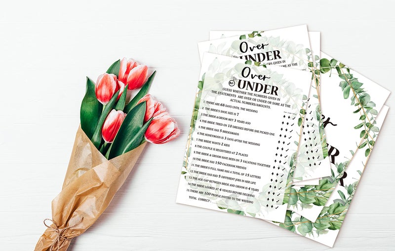 Huastatewolf Bridal Shower Game - Over or Under, Tropical Jungle Theme Engagement Party Set of 30 Cards (Leaf009) - Image 4