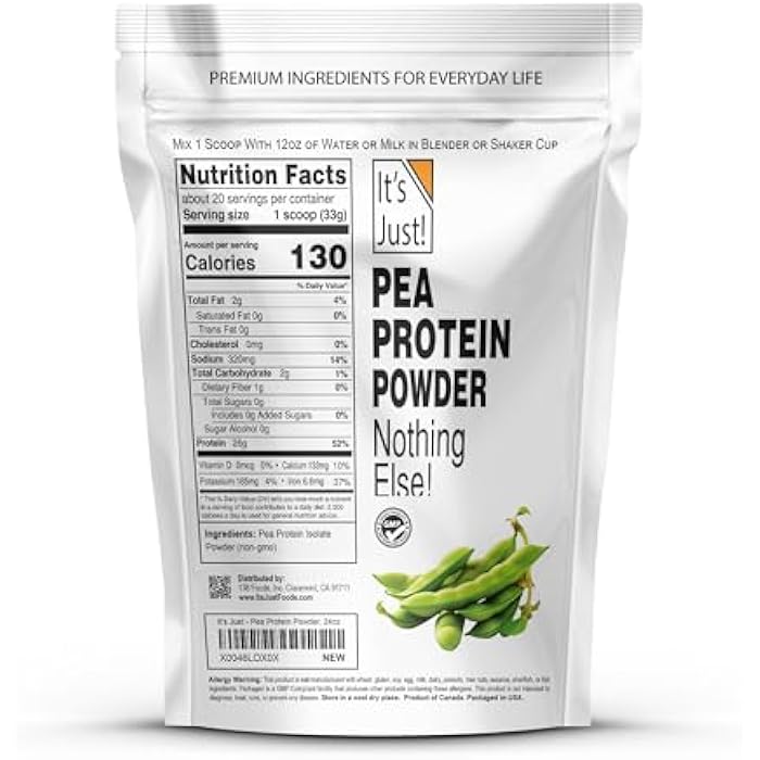 It's Just! - 100% Pea Protein, Vegan Plant Based, Grown in Canada, Premium Quality, Smooth Texture, Non-GMO, Gluten Free, Keto Friendly (1.5 Pound, Unflavored) - Image 2