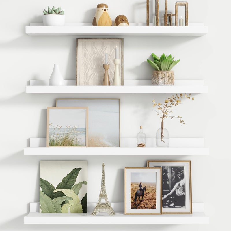 FLYJOE Floating Picture Ledge Shelves Set of 4, 24 Inch Shelves with Lip - Large Nursery Book Shelf for Toys Storage, Kids Bookshelf, Living Room, Bedroom Decor Frames - Image 1