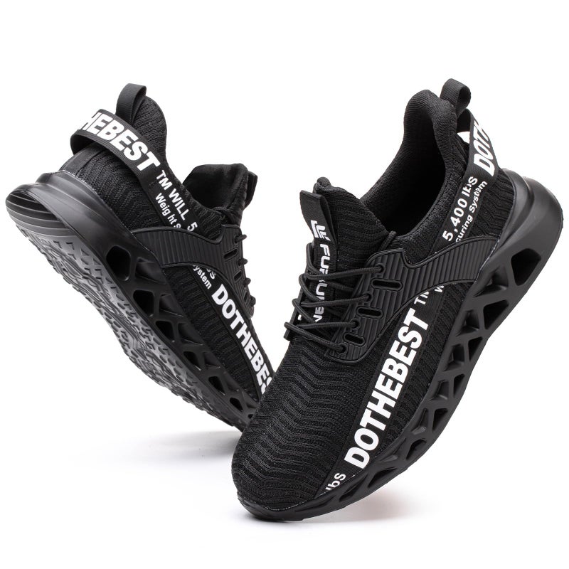 Furuian Safety Shoes Men Women Lightweight Work Shoes Men Sporty Breathable Trainers with Steel Toe Cap Non-Slip Fitness Trainers, black, 44 EU - Image 1