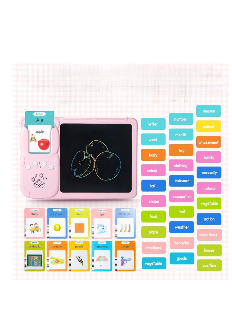 2 in 1 Educational Tool Talking Flash Cards with Reader and Digital Writing Board with Magic Erasable Drawing Board Talking in Arabic and English  - Image 1