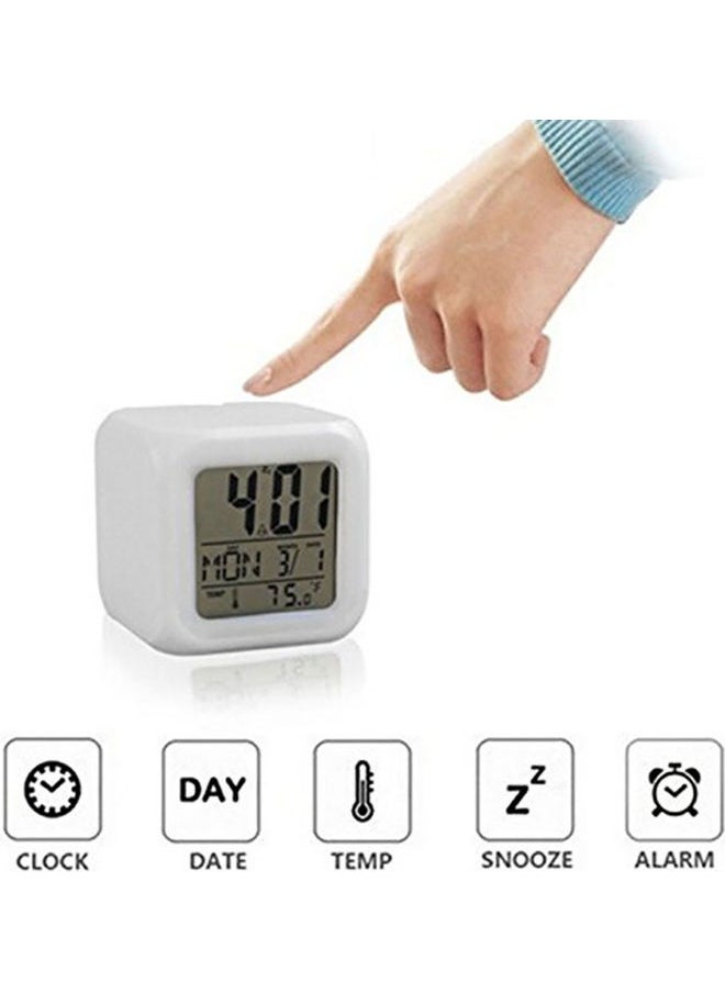 NIBEMINENT - LED Colourful Digital Alarm Clock White 8cm - Image 1