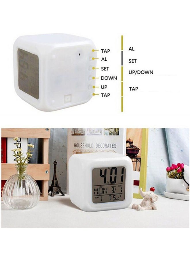 NIBEMINENT - LED Colourful Digital Alarm Clock White 8cm - Image 1