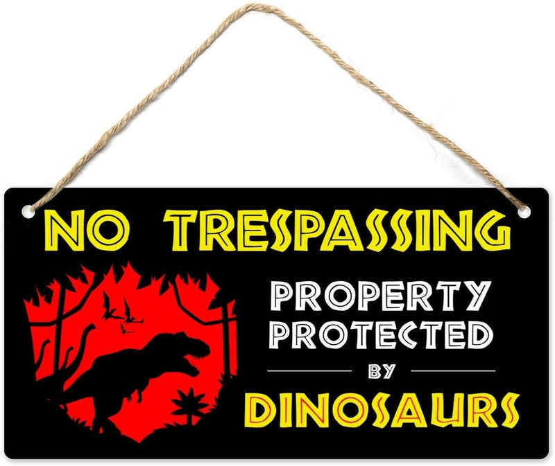 Fun-Plus Dinosaur Room Decor for Boys, 12″x6″ PVC Plastic Decoration Hanging Sign, High Precision Printing, Waterproof, Dinosaur Bedroom Decor for Boys - Image 1