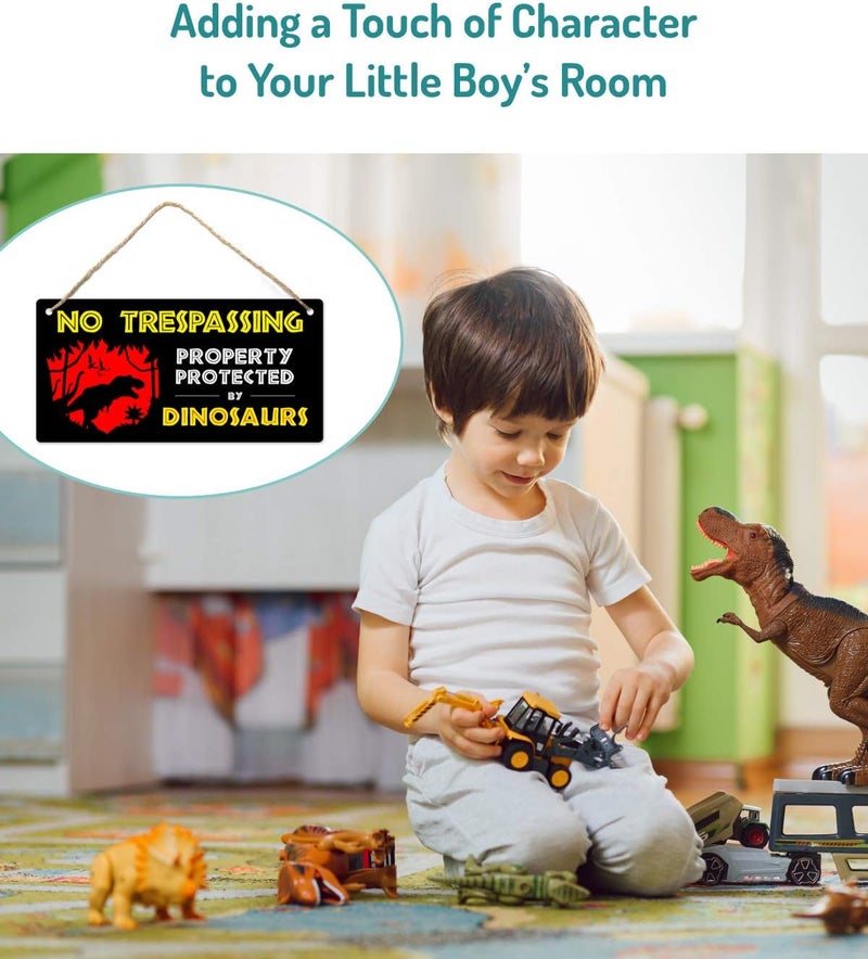 Fun-Plus Dinosaur Room Decor for Boys, 12″x6″ PVC Plastic Decoration Hanging Sign, High Precision Printing, Waterproof, Dinosaur Bedroom Decor for Boys - Image 5