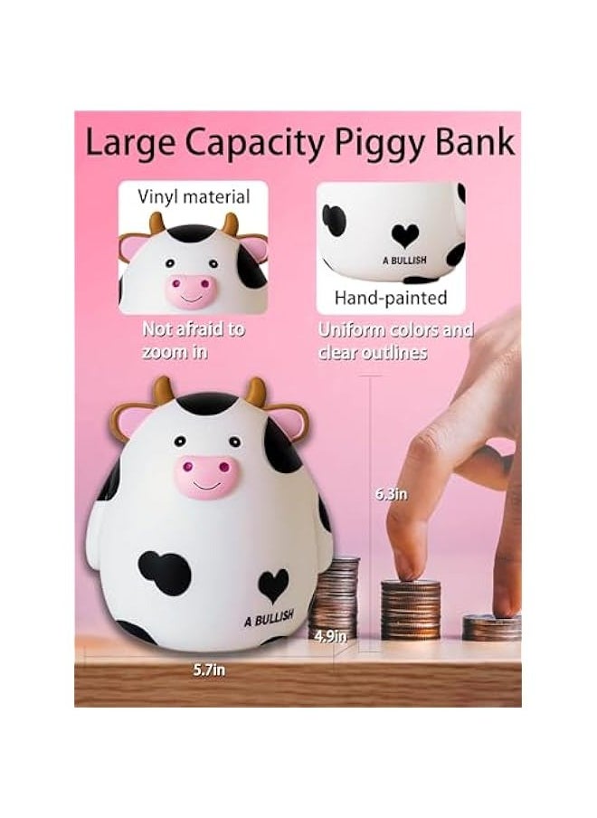 DURKU White Cow Piggy Bank - Cute Animal Money Bank for Kids and Adults - Large Plastic Coin Saving Box - Perfect Birthday Gift for Boys and Girls - Home Decoration  - Image 3