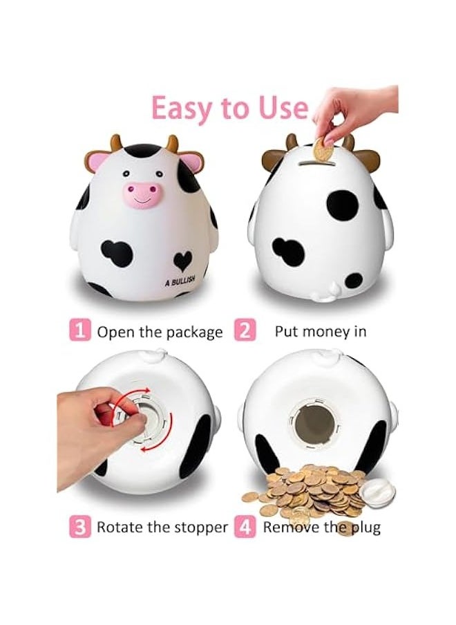 DURKU White Cow Piggy Bank - Cute Animal Money Bank for Kids and Adults - Large Plastic Coin Saving Box - Perfect Birthday Gift for Boys and Girls - Home Decoration  - Image 5