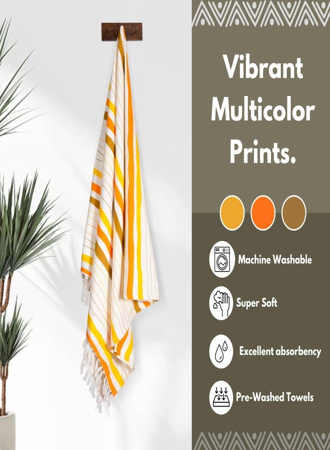 Native Fab Stripe Beach Towel with Terry - Oversized 40"x72" - 100% Cotton Sand Free Thick Hammam Towels - Luxury Soft Turkish Towel for Adults, Swim, Bath, Spa - Multi - Orange Yellow - Image 5