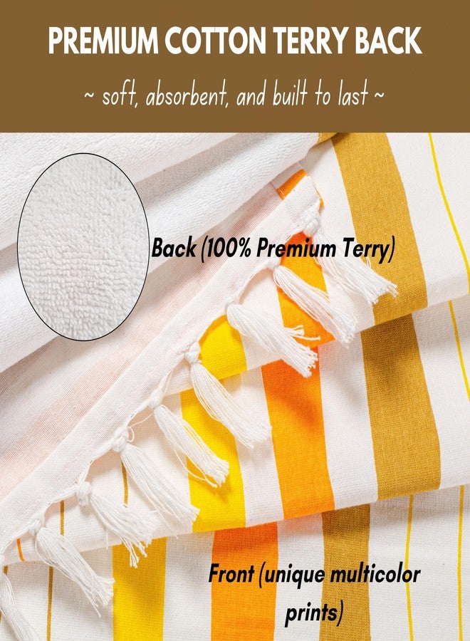 Native Fab Stripe Beach Towel with Terry - Oversized 40"x72" - 100% Cotton Sand Free Thick Hammam Towels - Luxury Soft Turkish Towel for Adults, Swim, Bath, Spa - Multi - Orange Yellow - Image 2