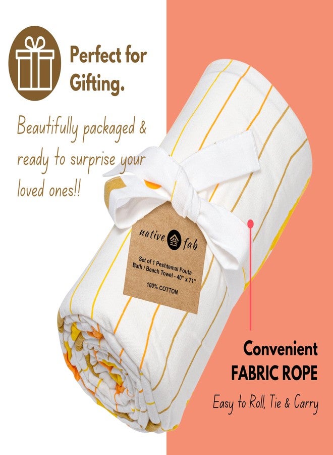 Native Fab Stripe Beach Towel with Terry - Oversized 40"x72" - 100% Cotton Sand Free Thick Hammam Towels - Luxury Soft Turkish Towel for Adults, Swim, Bath, Spa - Multi - Orange Yellow - Image 3