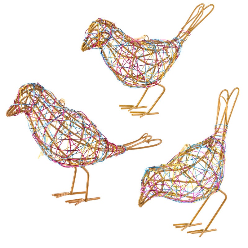 ZZZ TYLOO ZZZ TYLOO Modern Table Decor Set of 3  Handmade Metal Bird Sculptures with Colorful Wire Weaving MultiPose Rustic Home Accent  Christmas Tree Ornaments 
