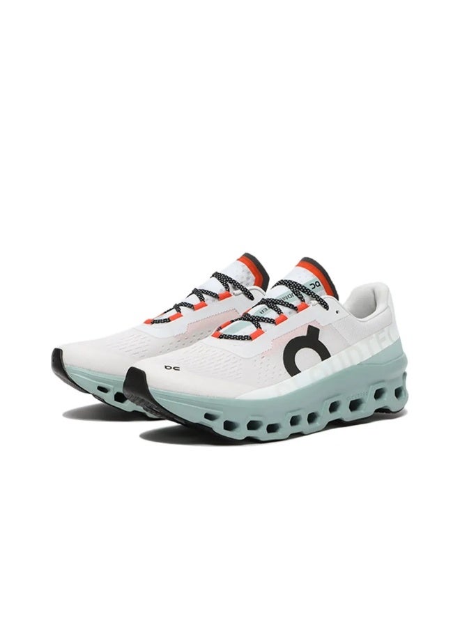 On Cloudmonster Trendy & Comfortable Sports Running Shoes, Fabric, Shock Absorption, Anti-Slip, Wear-Resistant, Breathable, High Resilience, Low-Top (Mist White/Wave Blue) - Image 2