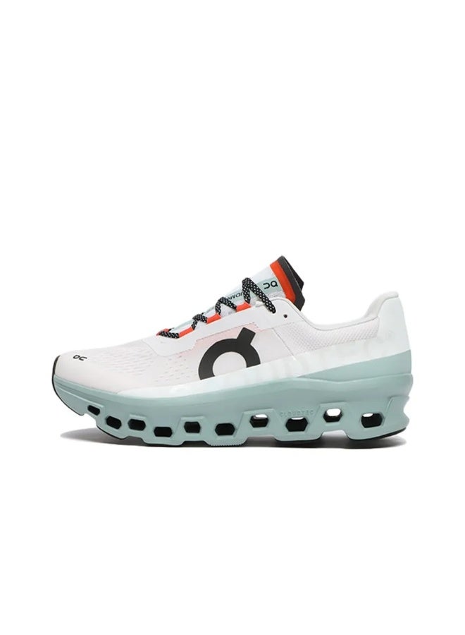 On Cloudmonster Trendy & Comfortable Sports Running Shoes, Fabric, Shock Absorption, Anti-Slip, Wear-Resistant, Breathable, High Resilience, Low-Top (Mist White/Wave Blue) - Image 1