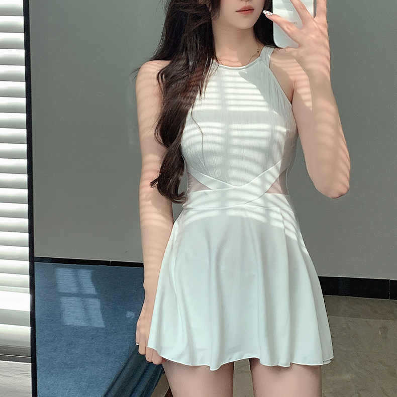 Swimwear women's dress solid color suspenders swimwear slim slim hot spring sexy backless professional swimwear wholesale(White, S [Suggested 35.00 kg-42.50 kg]]) - Image 2