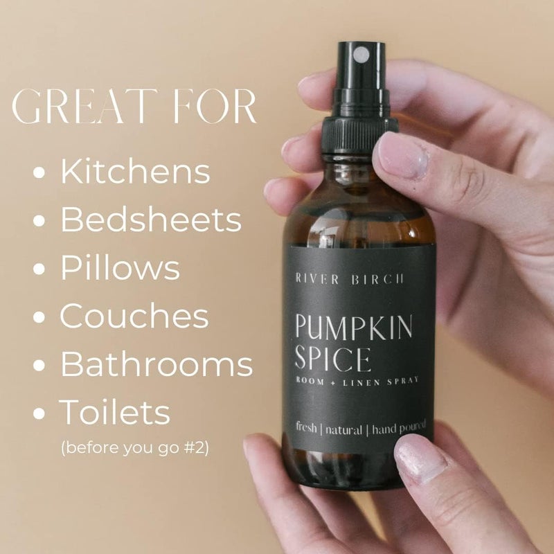 River Birch Pumpkin Spice Scented Linen and Room Spray | Home Fragrance | 4 oz Glass Amber Bottle | Luxury Signature Scent | Handmade in Texas - Image 1