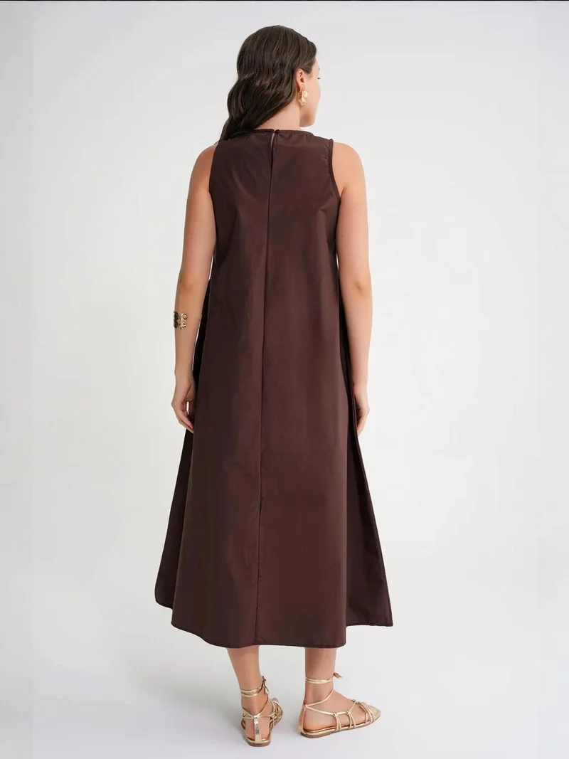 MixRay Coffee Brown Mixray Relaxed Fit Maxi Dress with Pockets for Women | Best Price UAE