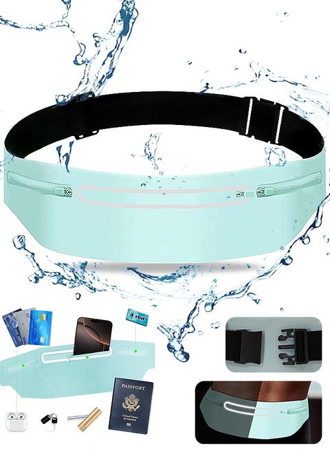 Running Slim Running Belt Waterproof Waist - Fanny Pack Men Women Slim Waist Pack with 3 Pockets for Jogging Cycling Hiking (Blue)