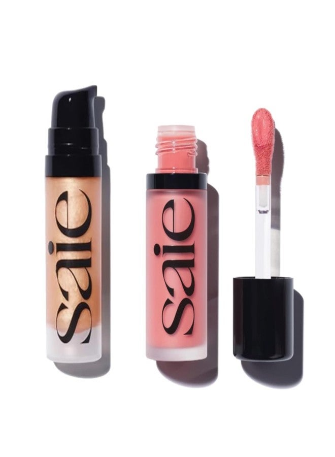 Saie Mini Glowy Super Gel Lightweight llluminator & Makeup Primer - Sunglow (0.5 oz) + Dew Blush - Lightweight Liquid Blush with a Blendable + Buildable Cream Finish - Sweetie (.40 oz) - Image 1