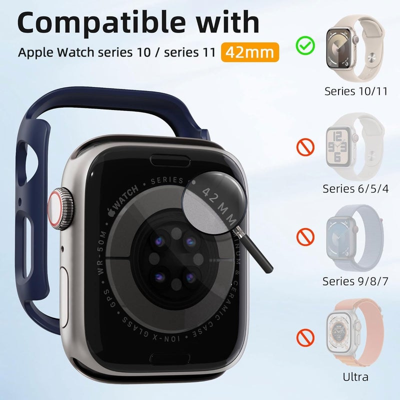 2 Pack [NO Screen Protector] Bumper Case for Apple Watch Series 11 (2025) / Series 10 42mm, Slim Thin Shockproof Bumper Cover, Hard PC Protective Frame All-Around Edge, Blue - Image 5