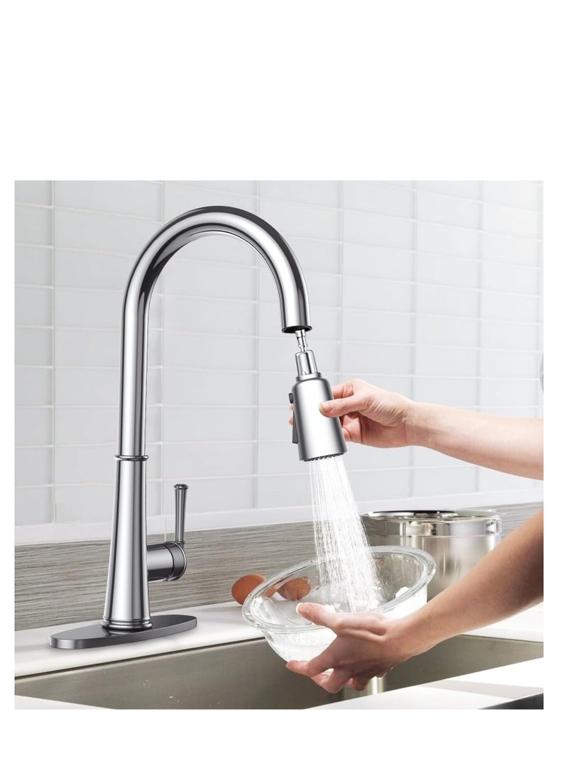 Excefore - Kitchen Faucet Head Replacement, Pull Down Spray Head, Faucet, 3-Function Sink Spray Nozzle with 9 Adapters, Compatible with American Standard, Delta, Moen, Kohler Faucets (Chrome) - Image 1