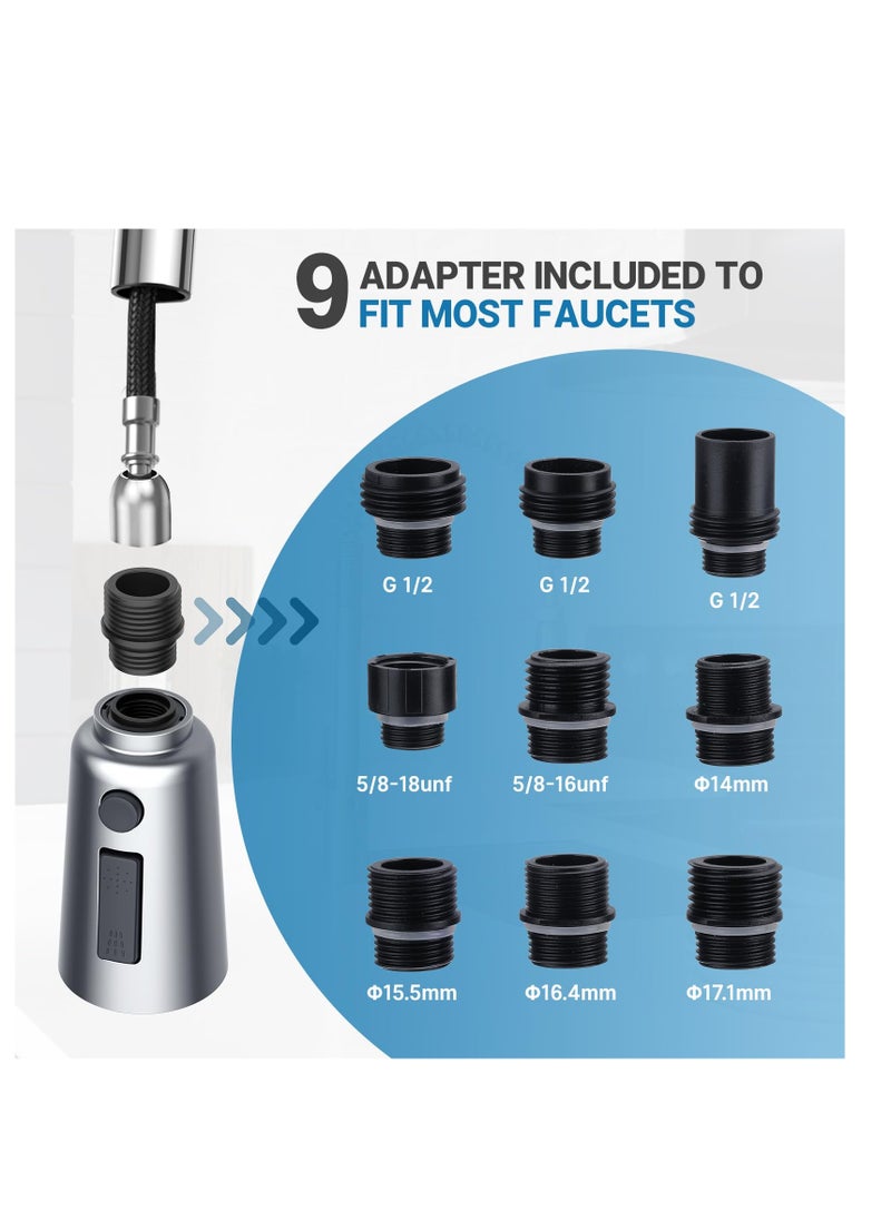 Excefore - Kitchen Faucet Head Replacement, Pull Down Spray Head, Faucet, 3-Function Sink Spray Nozzle with 9 Adapters, Compatible with American Standard, Delta, Moen, Kohler Faucets (Chrome) - Image 1