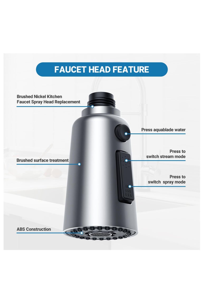 Excefore - Kitchen Faucet Head Replacement, Pull Down Spray Head, Faucet, 3-Function Sink Spray Nozzle with 9 Adapters, Compatible with American Standard, Delta, Moen, Kohler Faucets (Chrome) - Image 1