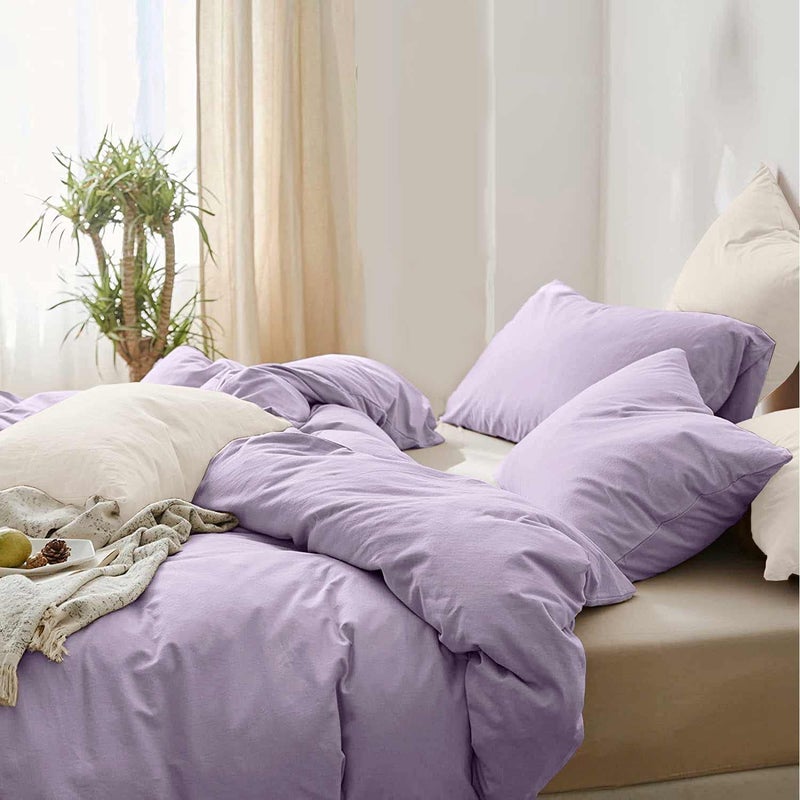 ETDIFFE Light Purple Duvet Cover Queen Size 3pc Soft Farmhouse Bedding Comforter Cover Set 1 Lightweight Microfiber Duvet Cover 90x90 Inches and 2 Pillow Shams for Women Girls Lavender