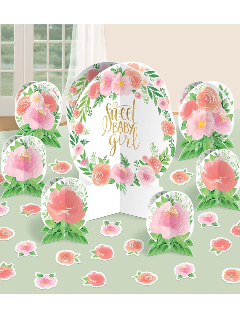 Amscan - Floral Baby Premium Tableware Party Supplies, Includes Plates, Cups, Cutlery, Napkins, Tablecover, Banner and Table Decorating Kit  for 8 Guests - Image 1