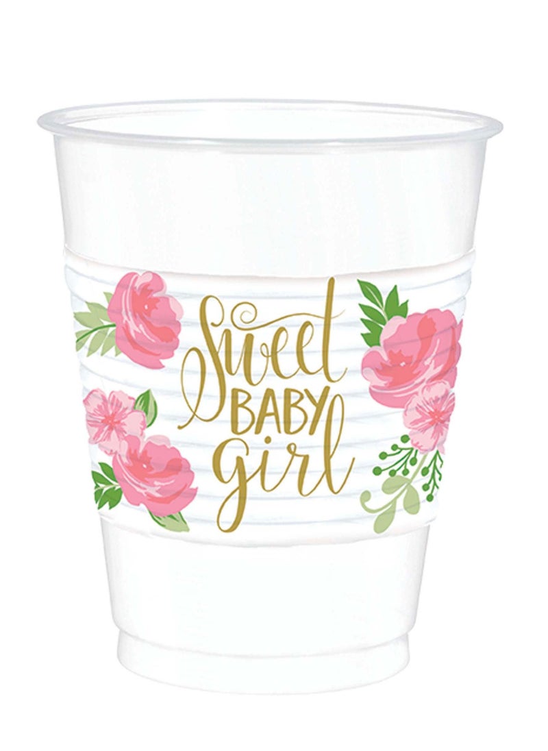 Amscan - Floral Baby Premium Tableware Party Supplies, Includes Plates, Cups, Cutlery, Napkins, Tablecover, Banner and Table Decorating Kit  for 8 Guests - Image 1