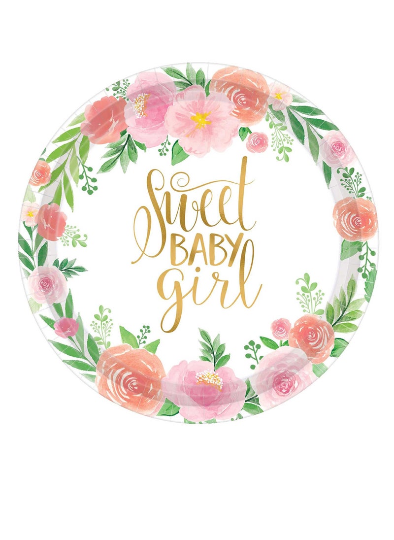 Amscan - Floral Baby Premium Tableware Party Supplies, Includes Plates, Cups, Cutlery, Napkins, Tablecover, Banner and Table Decorating Kit  for 8 Guests - Image 1