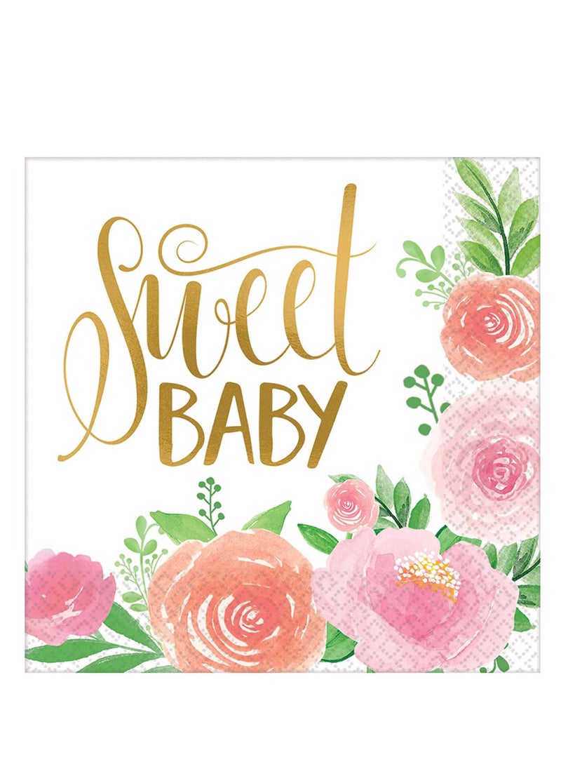 Amscan - Floral Baby Premium Tableware Party Supplies, Includes Plates, Cups, Cutlery, Napkins, Tablecover, Banner and Table Decorating Kit  for 8 Guests - Image 1