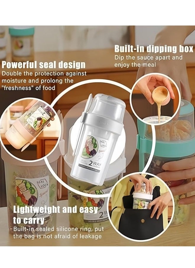Generic Yogurt Cups for On the Go with Spoon, Double Layered Salad Cup Breakfast Salad Cup Light Meal With Fork Cover Dip Box Cereal to Go Cups Breakfast On The Go Cups, Portable Good Sealing Performance Plastic Multi-Purpose Container Can Pink ﻿  - Image 3