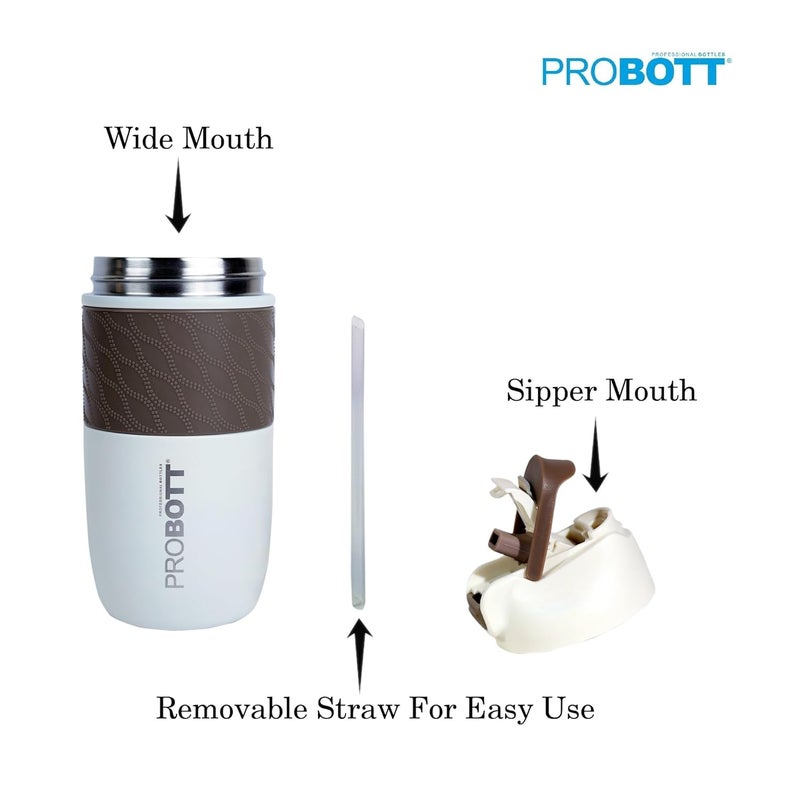 PROBOTT Probott Pluto 520ml Vacuum Insulated Flask Bottle, Stainless Steel Hot and Cold Water Bottles, White | 2 Side Open Food Grade Lid | Leak Proof | Easy to Carry for Travel, Camping, Gym, Sports, Office  - Image 3