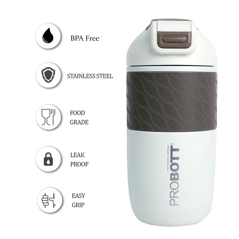 PROBOTT Probott Pluto 520ml Vacuum Insulated Flask Bottle, Stainless Steel Hot and Cold Water Bottles, White | 2 Side Open Food Grade Lid | Leak Proof | Easy to Carry for Travel, Camping, Gym, Sports, Office  - Image 4