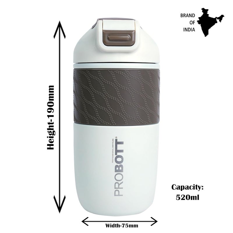 PROBOTT Probott Pluto 520ml Vacuum Insulated Flask Bottle, Stainless Steel Hot and Cold Water Bottles, White | 2 Side Open Food Grade Lid | Leak Proof | Easy to Carry for Travel, Camping, Gym, Sports, Office  - Image 5