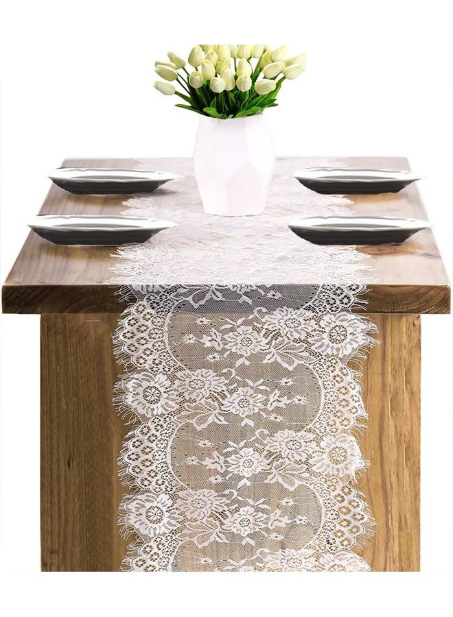 Happy D 2PCS White Lace Table Runners 14 x 120 Inch Vintage Table Runner for Wedding Bridal Shower Baby Shower Party Table Decoration Rustic Rose Embroidered Boho Table Runner - Image 4