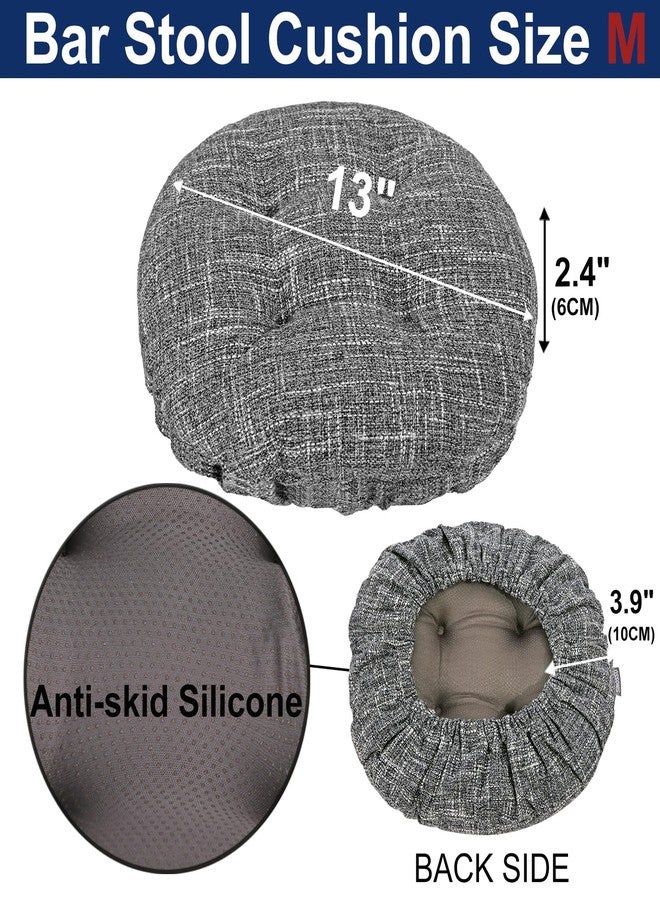 SINOSSO Modern Linen Bar Stool Cushion Dia.13, Fashion Interweaving Design Anti-Skid Silicone Round Stool Seat Cushion Cover Padded (Light Gray, M,1) - Image 3
